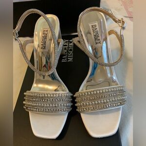 Badgley Mischka Silver Heels with Rhinestone Embellishments